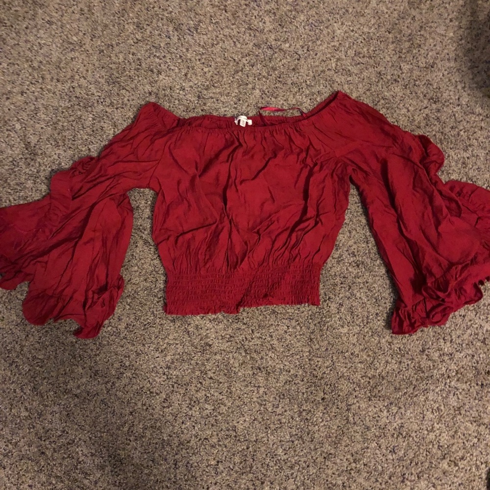 Crop red off shoulder top